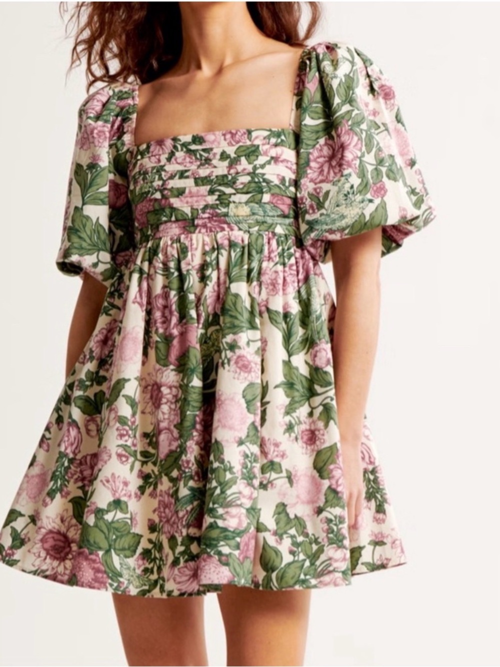 Abercrombie & Fitch Emerson Poplin Puff-Sleeve Mini Dress (Pink & Green)